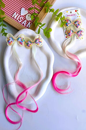 Kız Çocuk Pullu Unicorn Yapay Saç Postiş 2 Adet