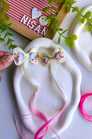 Kız Çocuk Pullu Unicorn Yapay Saç Postiş 2 Adet