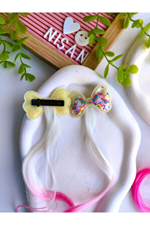 Kız Çocuk Pullu Unicorn Yapay Saç Postiş 2 Adet