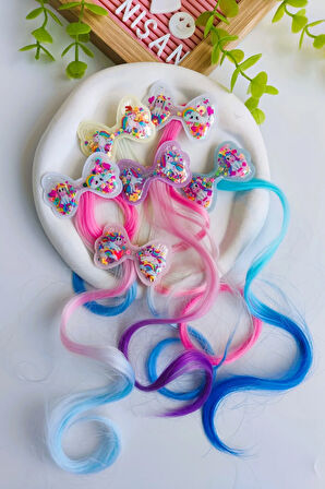 Kız Çocuk Pullu Unicorn Yapay Saç Postiş 2 Adet