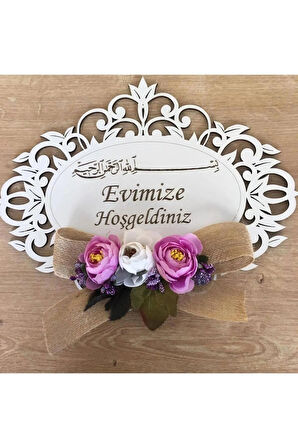 Evimize Hoşegeldiniz Kapı Süsü Çiçekli Model