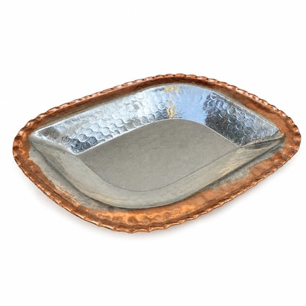 Copper Empire El İşçiliği Bakır Üçgen Sunum Tabağı 20x15 cm Dekoratif Çerez Kahvaltı ve Servis Tabağı