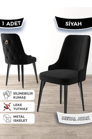 Newa Serisi, 1.sınıf Babyface Kumaş Siyah Metal Ayak Gold Halka, 4 Adet Siyah Sandalye