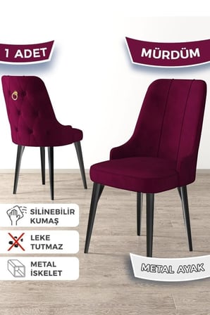 Newa Serisi,1.sınıf Babyface Kumaş Siyah Metal Ayak Gold Halkalı, 6 Adet Mürdüm Sandalye