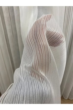Hatem Ağır Gramajlı Ekru Renkli Parıltılı Tül Perde 1/2,5 Orta Pileli