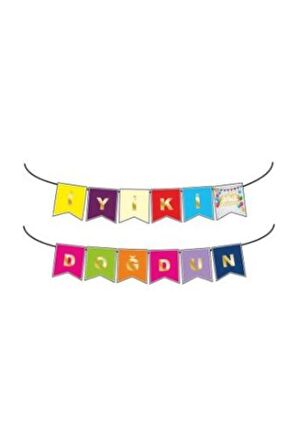 Gold Metalik Baskılı İyiki Doğdun Banner Renkli