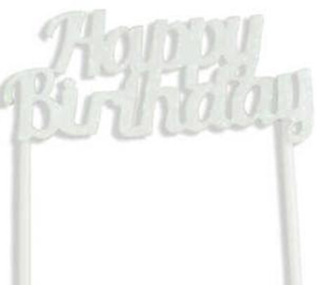 PASTA SÜSÜ EVA SİMLİ HAPPY BIRTHDAY BEYAZ 1 ADET