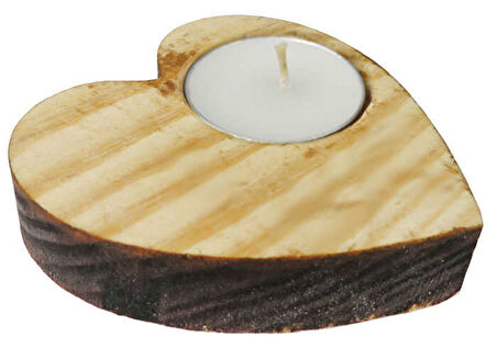 AĞAÇ KÜTÜK TEALİGHT MUMLUK KALP NATUREL 1 ADET