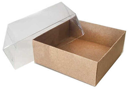 KUTU NATUREL KRAFT KAĞIT ve ASETAT 9x9x3 CM 100 ADET