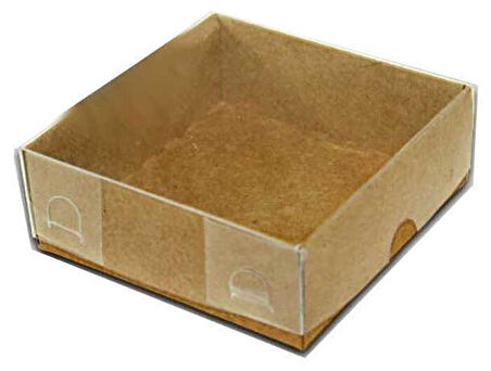 KUTU NATUREL KRAFT KAĞIT ve ASETAT 9x9x3 CM 100 ADET