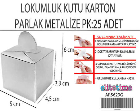 LOKUMLUK KARTON KUTU METALİZE PARLAK GÜMÜŞ 25 ADET