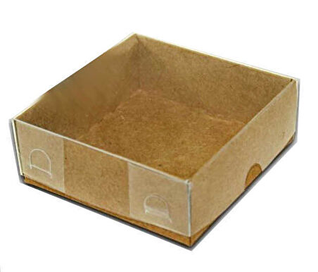 KUTU NATUREL KRAFT KAĞIT VE ASETAT 8x8x3 CM 50 ADET