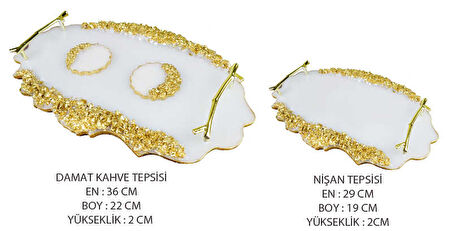 TEPSİ EPOKSİ TAŞLI OVAL DAMAT KAHVE SETİ ALTIN 2'Lİ