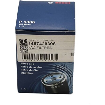 Bosch Mercedes Yağ Filtresi - W169-A SERİSİ/W245-B Serisi 1457429306 - 2661800009