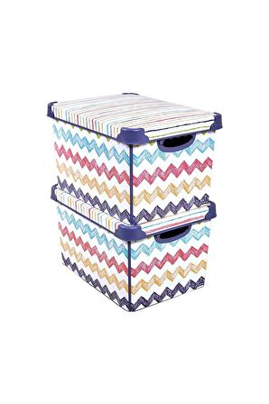 QUTU Style Box Colored Zigzag Plastik Dekoratif Kutu Seti - 2x 20 Litre