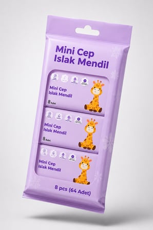 Mini Cep Islak Mendil 8'li Paket 64 Adet Çanta ve Cep Boy Islak Mendil