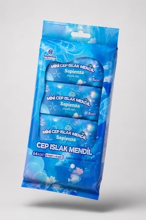 Mini Cep Islak Mendil 8'li Paket 64 Adet Çanta ve Cep Boy Islak Mendil