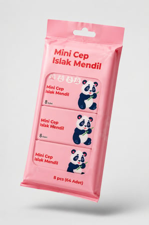 Mini Cep Islak Mendil 8'li Paket 64 Adet Çanta ve Cep Boy Islak Mendil