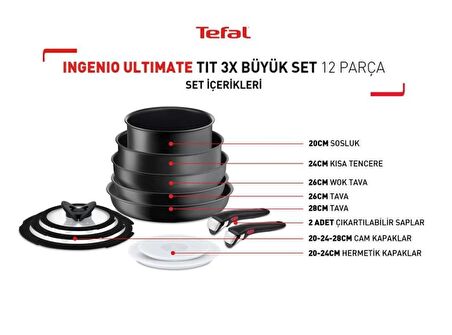 Tefal Ingenio Ultimate Titanyum 3X 12 Parça Tencere Tava Seti