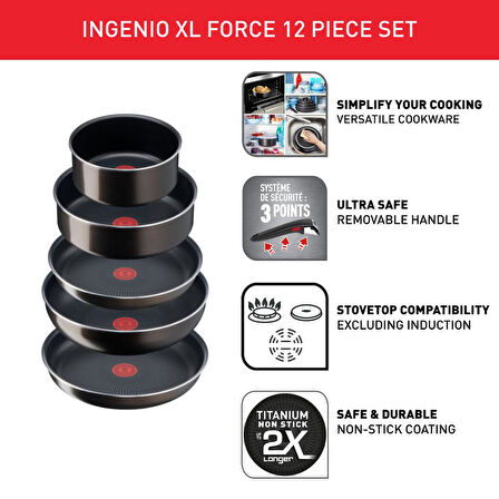 Tefal Ingenio Xl Force Titanyum 2x Büyük Set 12 Parça