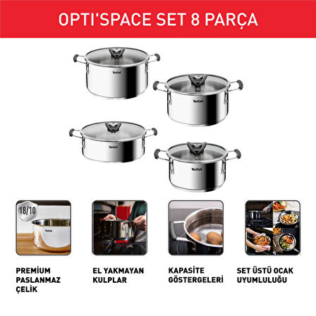 Optispace 8 Parça Çelik Tencere Seti