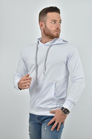 ZİDAN 4657  KAPŞONLU SWEATSHIRT- KANGURU CEPLİ BASİC - BEYAZ