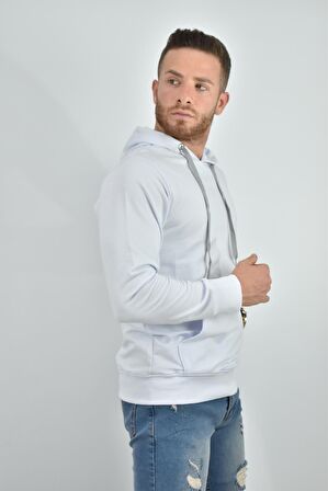 ZİDAN 4657  KAPŞONLU SWEATSHIRT- KANGURU CEPLİ BASİC - BEYAZ