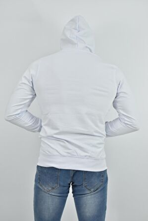 ZİDAN 4657  KAPŞONLU SWEATSHIRT- KANGURU CEPLİ BASİC - BEYAZ