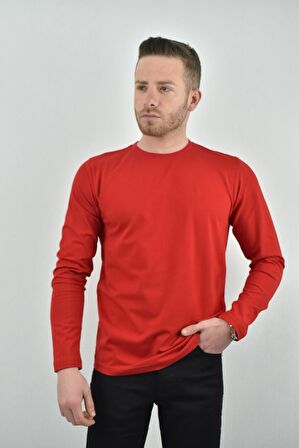 ZİDAN 4631 0 YAKA ERKEK UZUN KOL SWEATSHIRT - KIRMIZI