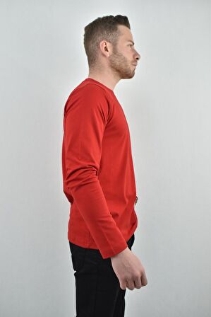 ZİDAN 4631 0 YAKA ERKEK UZUN KOL SWEATSHIRT - KIRMIZI