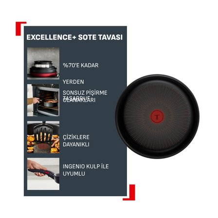 Tefal Excellence+ Fusion Core 9X Mix Kısa Tencere - 24 Cm