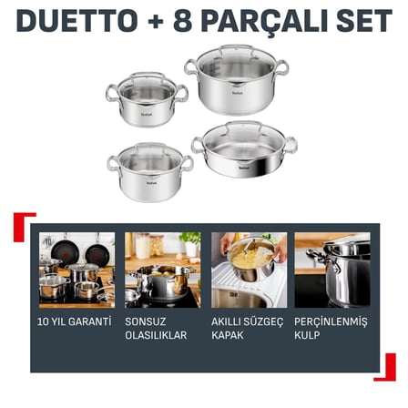 Tefal Duetto Çelik Tencere Seti - 8 Parça
