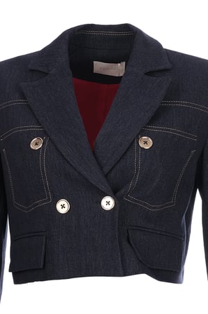 Naar Minimalist Crop Denim Ceket - 3/4 Kol, Çift Düğme - Günlük Şıklık