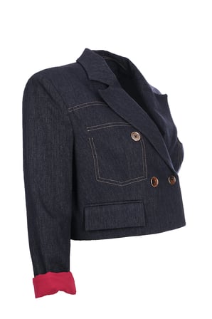 Naar Minimalist Crop Denim Ceket - 3/4 Kol, Çift Düğme - Günlük Şıklık
