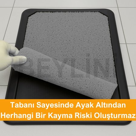 Dezenfektan Hijyen Paspası Dış Kapı Ev Ofis Apartman Giriş Halısı Kıvırcık Paspas Kaydırmaz Havuzlu (Gri)
