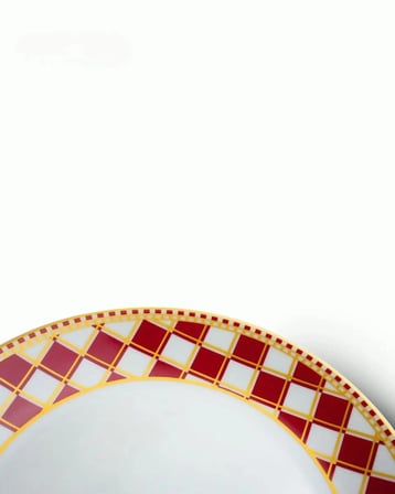 Nara 21 cm Tatlı Tabağı | Kırmızı-Beyaz Desenli Porselen