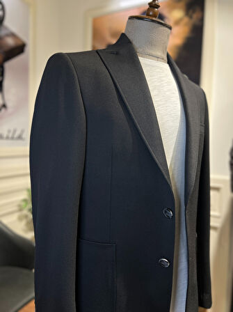 Guild Slim Fit Gümülcine Siyah Örme Torba Cep Ceket