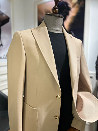 Guild Slim Fit Gümülcine Krem Örme Torba Cep Ceket