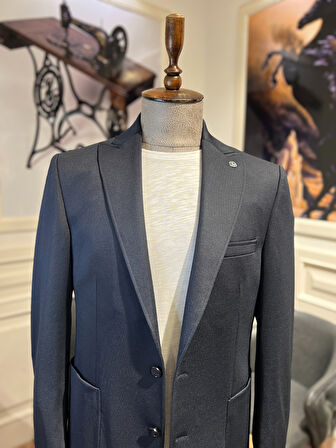 Guild Slim Fit Gümülcine Lacivert Örme Torba Cep Ceket