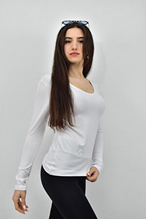 Zidan K-120 V Yaka Uzun Kol İnce Kadın Sweatshirt