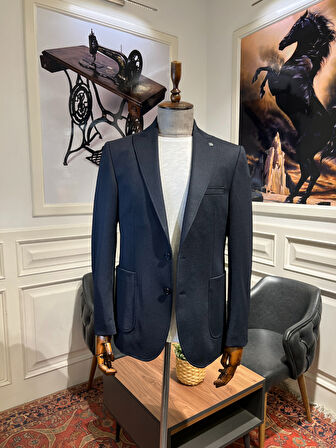 Guild Slim Fit Gümülcine Lacivert Örme Torba Cep Ceket