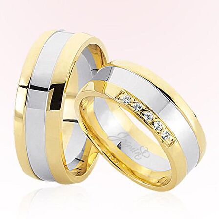 Ortası Beyaz Taşlı Altın Alyans 2102-2