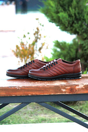 Erkek Kışlık Sportif Kundura Hakiki Deri  Kauççuk Taban Bağlı ve Ortobetik Kaymaz Taban