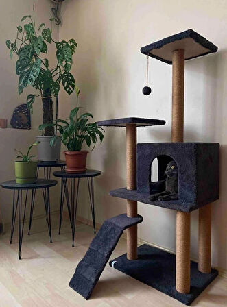 Reyo Pet B-07 Hamaklı Yuvalı Lüx Kedi Tırmalama Oyun Evi Antrasit