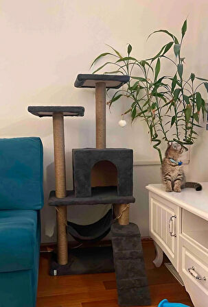 Reyo Pet B-07 Hamaklı Yuvalı Lüx Kedi Tırmalama Oyun Evi Antrasit
