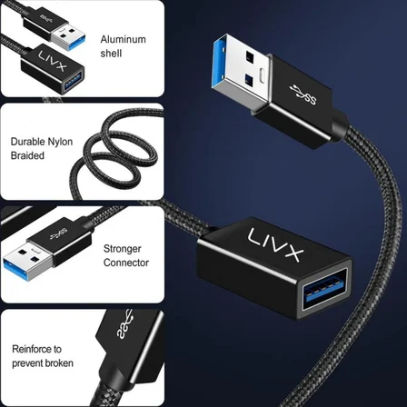 Rope 5Gbps Hızlı Veri Aktarımı USB 3.0 Erkek Dişi Uzatma Kablosu Halat Örgülü (5 Metre)