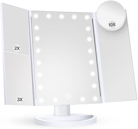 LED Işıklı Katlanabilir Makyaj Aynası - 2X 3X 10X Büyütme Modu - Dokunmatik Touch Ekran - 5 Farklı Ayna