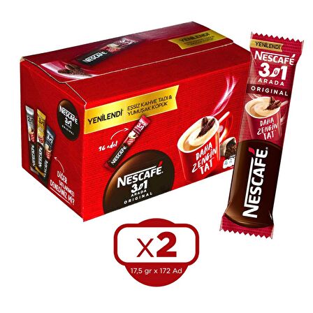 Nescafe 3 ü 1 Arada Original 17,5 gr 96 lı x 2 Kutu (192 Adet)