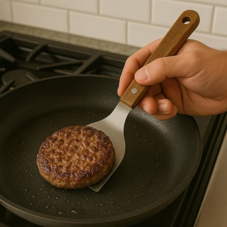 ® Ahşap Saplı Paslanmaz Çelik Spatula – 24cm Eğilimli Çok Amaçlı Mutfak Spatulası | Izgara, Burger, Sebze, Temizlik için Profesyonel Metal Spatula