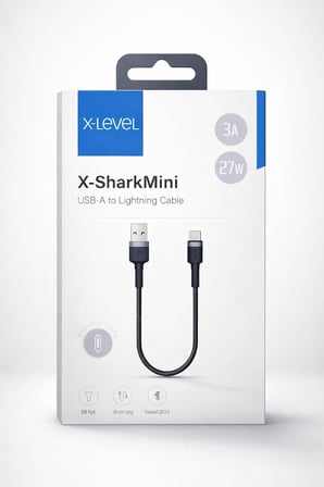XCC8699 X-SharkMini USB-A to Lightning Hızlı Şarj ve Data Kablosu 30cm 3A 27W QC 3.0 PD Destekli 480 Mbps Veri Aktarım Örgü Hasır Alüminyum Uç Dayanıklı Kısa Şarj Kablosu | XCC8699